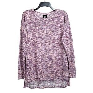 Bobeau Top Medium Purple Space Dye Crew Neck Long Sleeve Oversized High-Low Soft